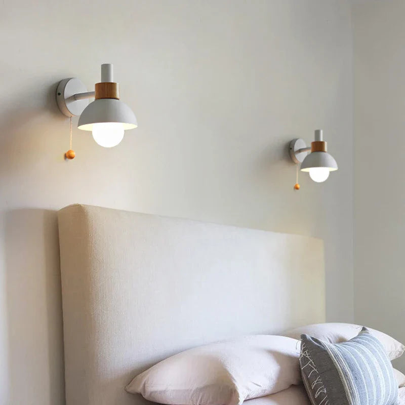 Helnys Wood Sconce LED Wall Lamp with Pull Chain Switch