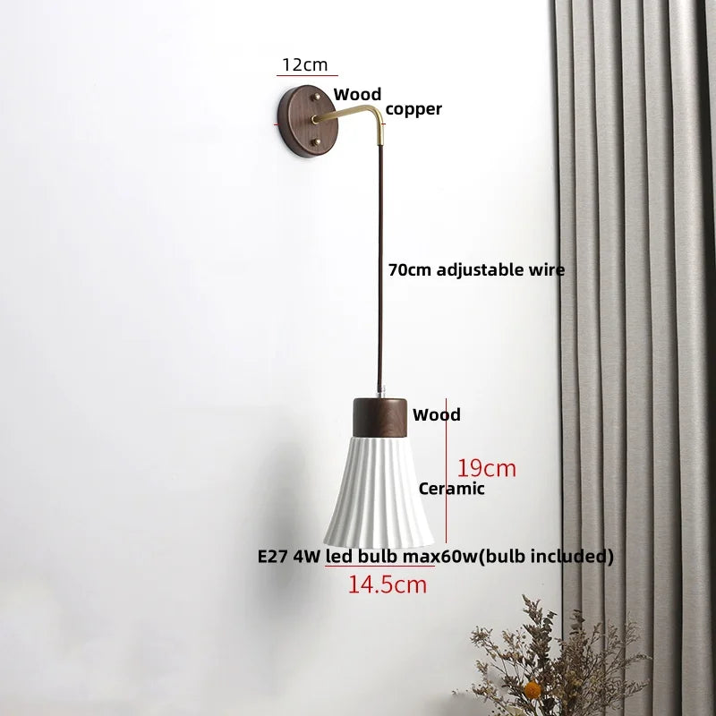 Helnys Modern White Ceramic LED Wall Lamp with Pull Chain Switch