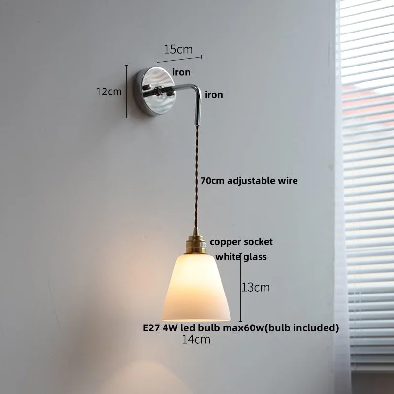 Helnys Glass LED Wall Light Fixture Modern Nordic Design Adjustable Bedside Lamp