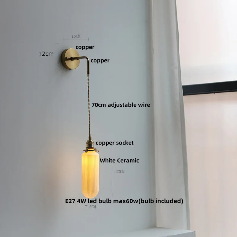 Helnys Adjustable LED Wall Light Clear Glass Copper Socket Bedside Lamp