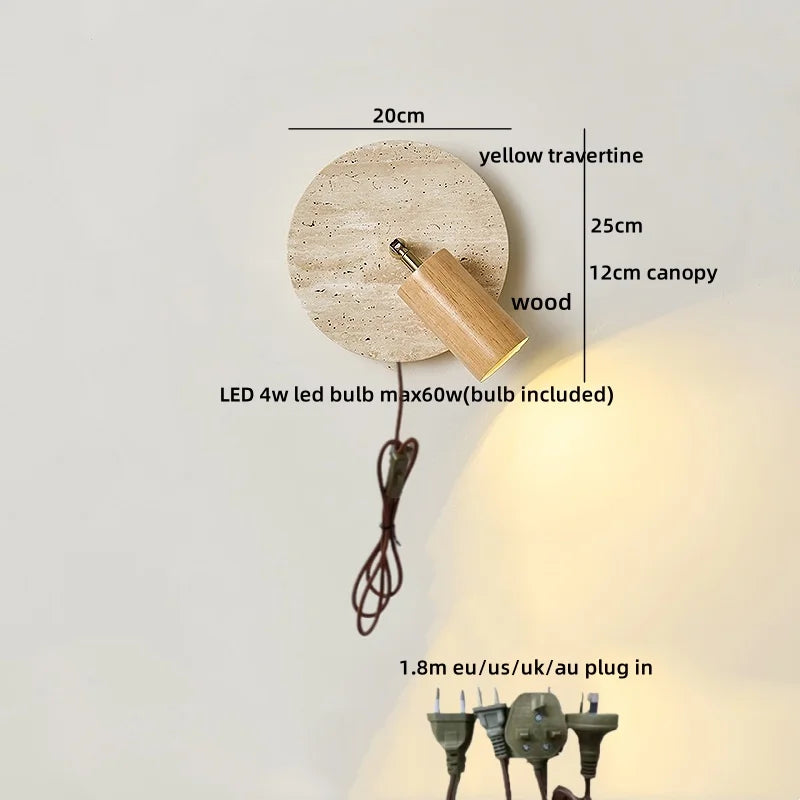 Helnys Stone Wood LED Wall Sconce Pull Chain Switch Mirror Light Fixtures