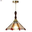 Helnys Tiffany Glass Pendant Lights Vintage Walnut Wood LED Hanging Lamp