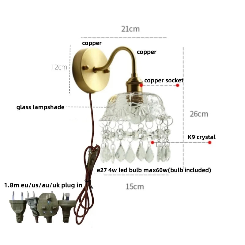 Helnys Conch Copper LED Wall Light Fixture with Pull Chain Switch