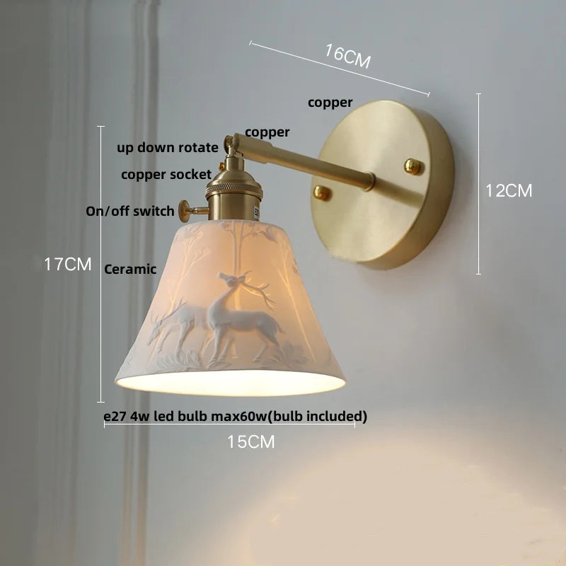 Helnys Ceramic E27 LED Wall Lamp Sconce with Pull Chain Switch - Nordic Modern Style
