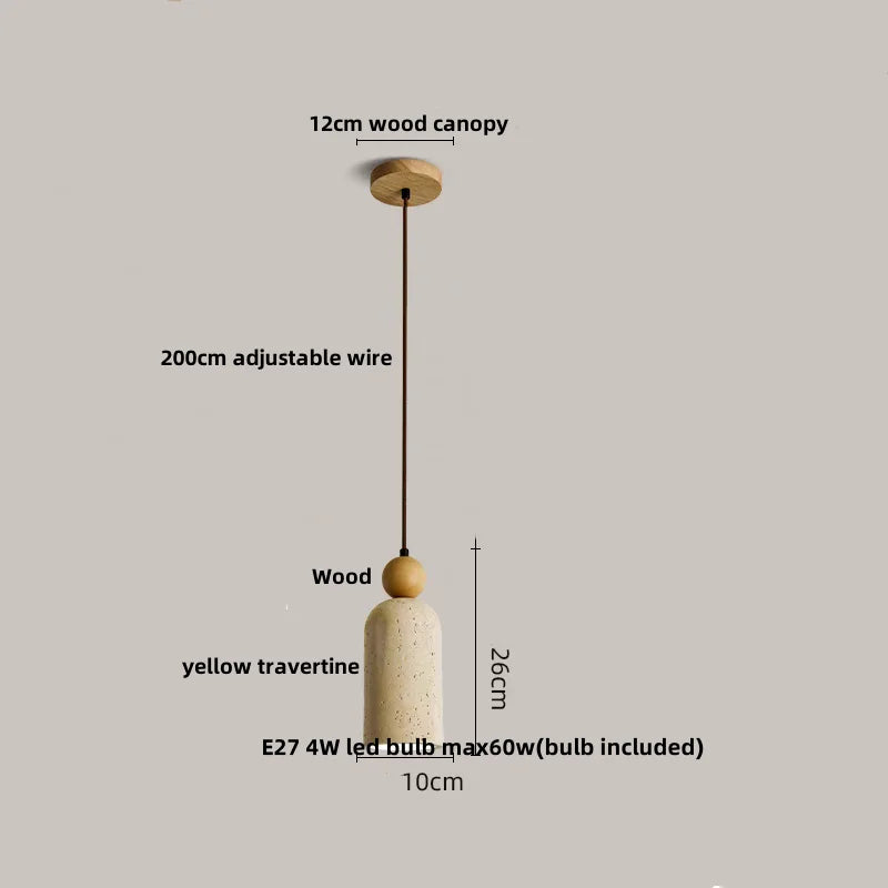 Helnys Adjustable LED Pendant Lights Yellow Travertine Hang Lamp Nordic Modern Wood