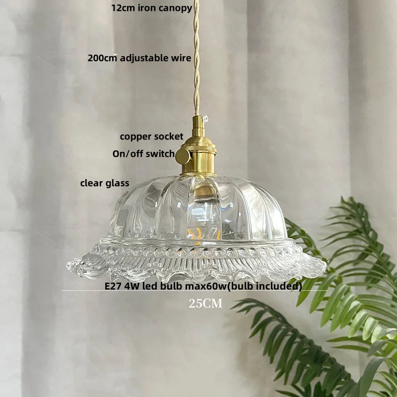 Helnys Nordic Walnut Flower Glass Pendant Chandelier Switch LED Hang Lamp