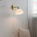 Helnys Copper LED Wall Lamp with Pull Chain Switch & Rotatable Glass Mirror Light