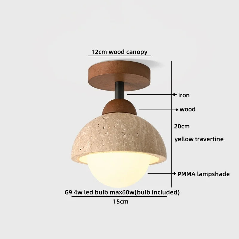 Helnys Yellow Travertine LED Ceiling Light Fixture Wood Canopy Modern Nordic Plafonnier