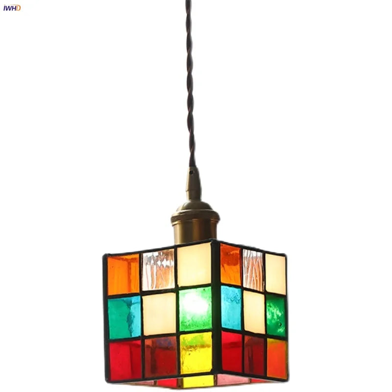 Helnys Cube LED Pendant Light Fixture Glass Nordic Modern Hang Lamp