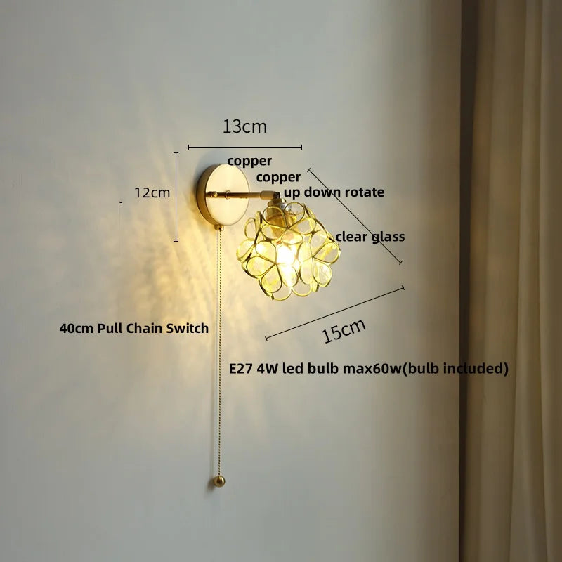 Helnys Copper Lampshade LED Wall Light - Modern Nordic Bedroom Balcony Up Down Lamp