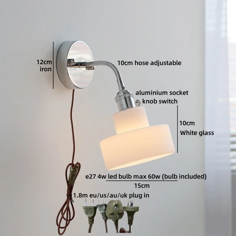 Helnys Round Glass Ball LED Wall Light - Gold Brass Base Nordic Bedroom Bedside Lamp