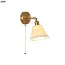 Helnys Copper LED Wall Light Modern Simple Pull Chain Switch Ceramic Bedside Lamp