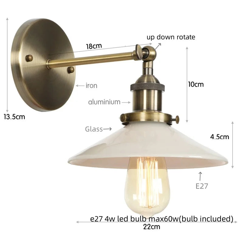 Helnys White LED Wall Lights - Industrial Style Bedside Lamp