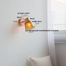 Helnys Amber Glass LED Wall Sconce Wood Pull Chain Switch Stair Light