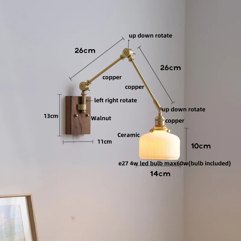 Helnys Wood LED Wall Lights Modern Ceramic Bedside Lamp Sconce