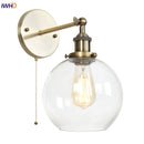 Helnys Glass LED Wall Sconce Industrial Iron Pull Chain Switch Wall Light