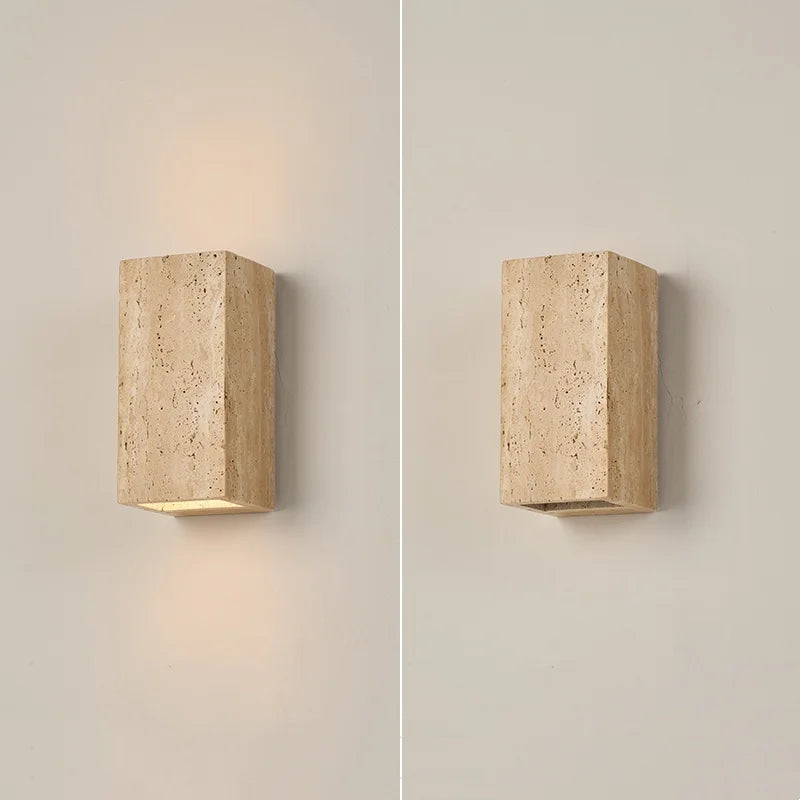 Helnys Nordic LED Wall Light COB Travertine Bedside Lamp - Yellow Square