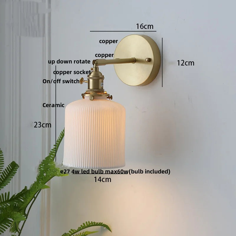 Helnys Walnut Wood LED Wall Sconce Modern Copper Pull Chain Switch Stair Light Fixtures
