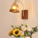 Helnys LED Glass & Wood Wall Lamp with Pull Chain Switch for Living Room
