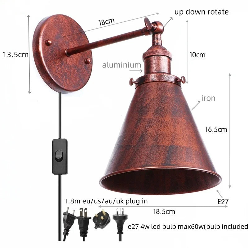 Helnys Vintage Gold Plated Iron Wall Lamp Industrial LED Loft Lighting Fixtures
