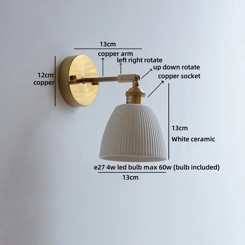 Helnys Nordic LED Wall Light White Ceramic Gold Brass Arandela