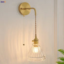 Helnys Modern LED Glass Wall Lights Clear Adjustable Wire Pull Chain Switch
