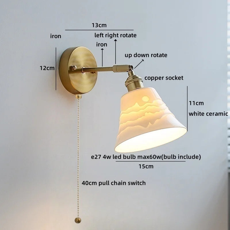 Helnys Ceramic LED Wall Sconce for Home Living Room Bedside Decor