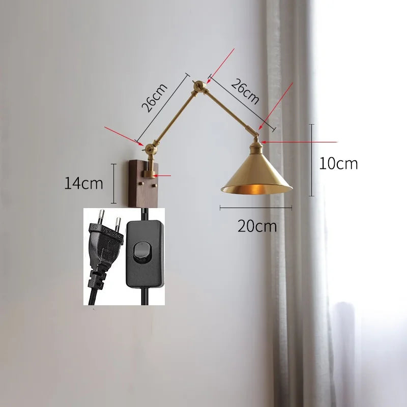 Helnys Copper LED Wall Light with Pull Chain Switch, Nordic Modern Design