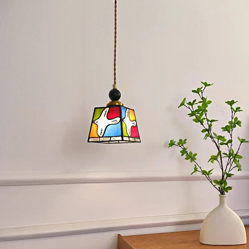 Helnys Peace Dove Glass Pendant Light Fixture Wood Copper LED Hanging Lamp