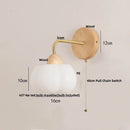 Helnys Nordic Wood Canopy LED Wall Light Fixture with Pull Chain Switch for Bedroom