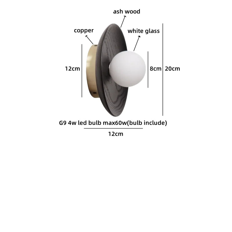 Helnys Wooden Stair LED Wall Light, Ash Wood Glass Ball Luminaria De Parede