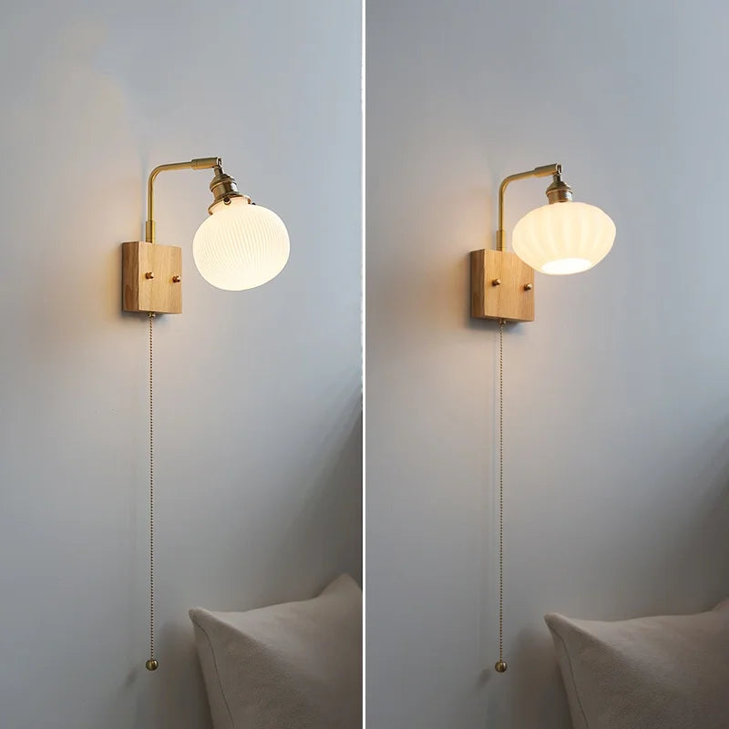 Helnys LED Wall Light Mirror Contemporary Home Decor Ceramic Glass Wood Lamp