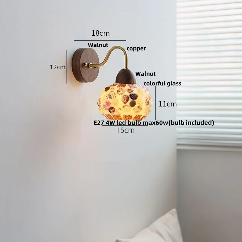 Helnys Tiffany Style LED Wall Sconce Pull Chain Switch Colorful Glass Stair Light