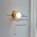 Helnys Nordic LED Wall Sconce Walnut Glass Ball Pull Chain Switch Wall Light