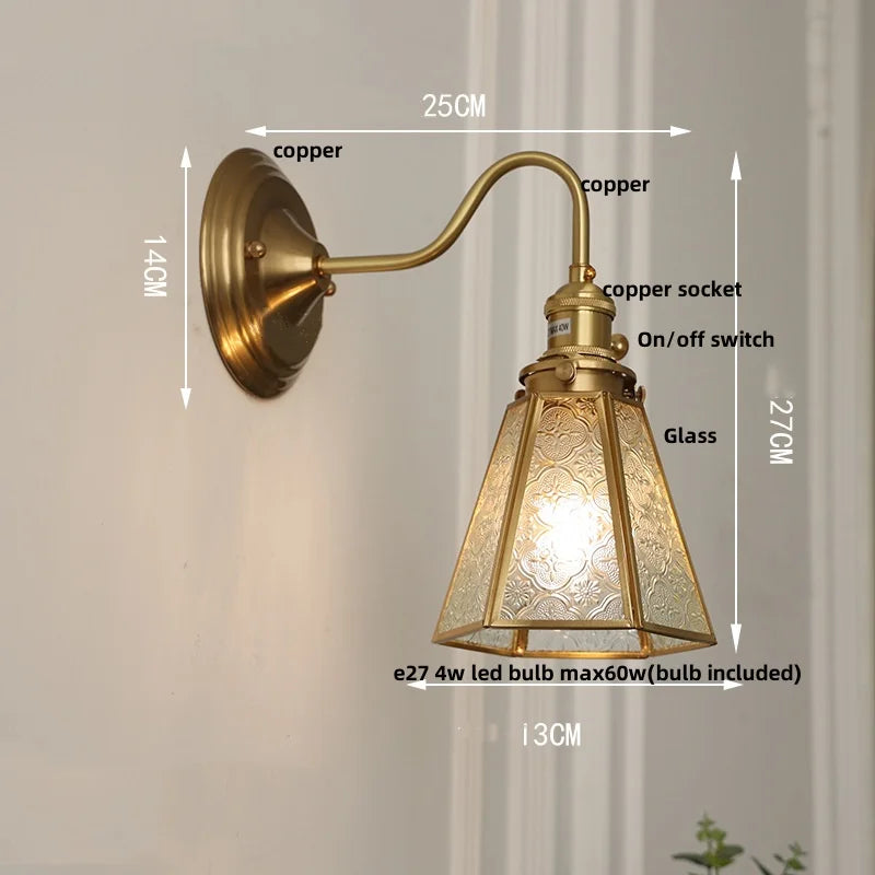 Helnys Vintage Style Blue Flower Glass Wall Sconce LED Lamp