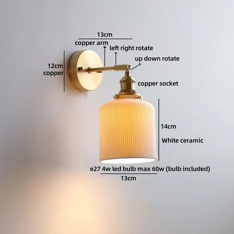 Helnys Ceramic LED Wall Lamp Kids Bedroom Gold Brass Up Down Stair Light