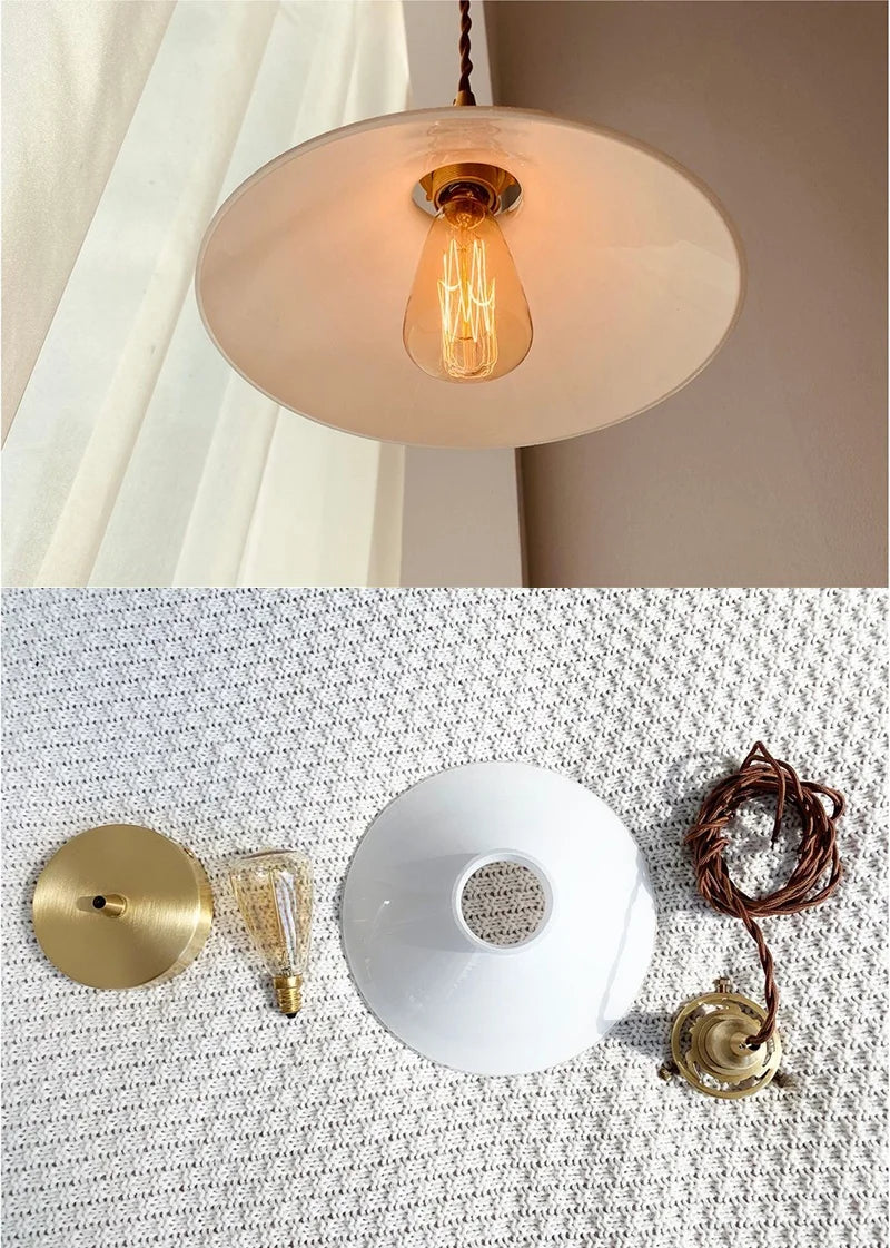 Helnys White Glass LED Pendant Lamp Modern Copper Socket Hanging Lights