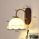 Helnys Wooden LED Wall Light Fixture with Pull Chain Switch