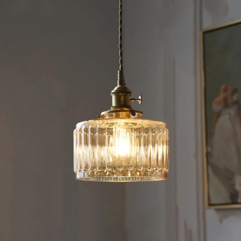 Helnys Amber Glass LED Hanging Lamp Adjustable Nordic Stair Pendant Light