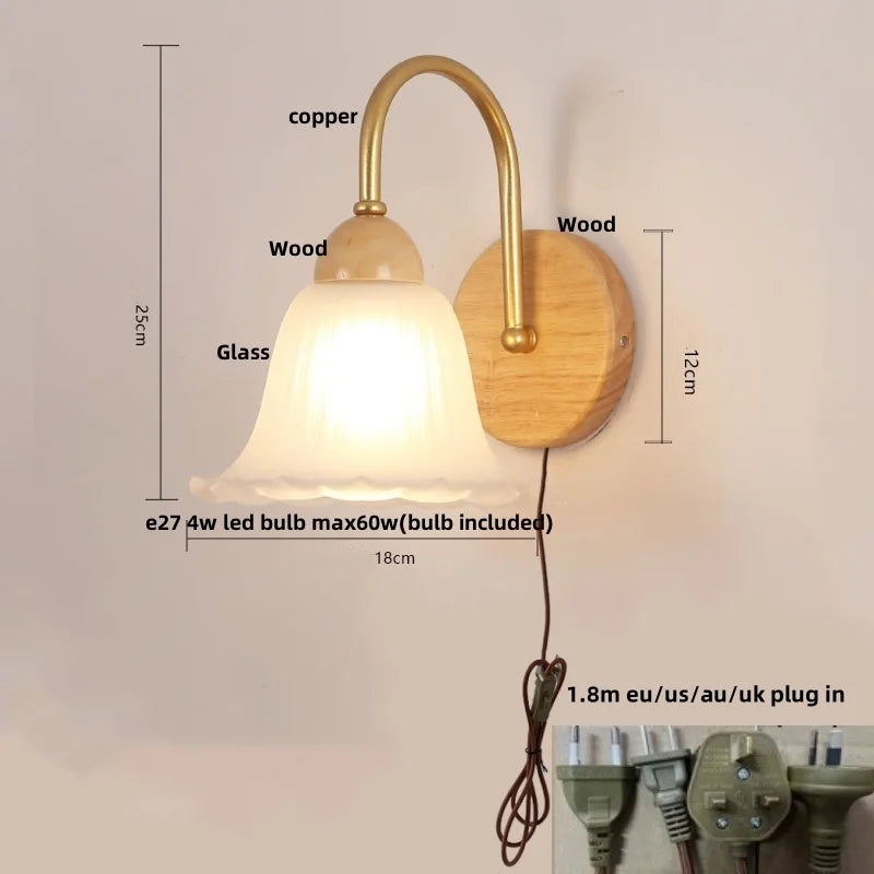 Helnys Nordic Glass LED Wall Light with Pull Chain Switch - Stylish Sconce for Home Decor