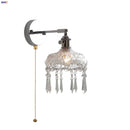 Helnys Crystal LED Wall Light with Pull Chain Switch - Modern Nordic Bedside Lamp