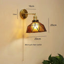 Helnys Green Glass Copper LED Wall Sconce with Pull Chain - Nordic Modern Wandlamp