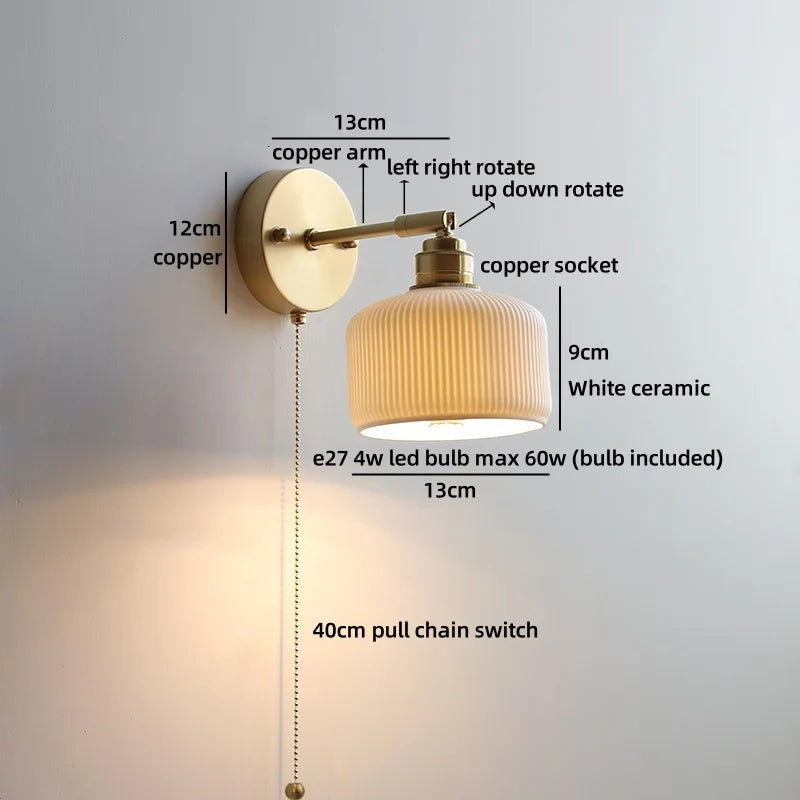 Helnys Ceramic LED Wall Lamp Kids Bedroom Gold Brass Up Down Stair Light