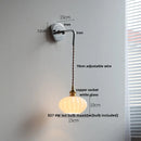 Helnys Ceramic LED Wall Sconce, Pull Chain Switch Bathroom Mirror Light
