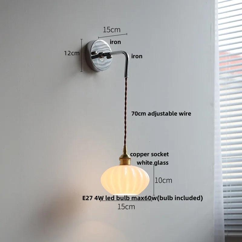 Helnys Ceramic LED Wall Sconce, Pull Chain Switch Bathroom Mirror Light