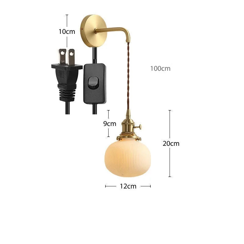 Helnys Nordic LED Wall Light Copper Ceramic Adjustable Bedroom Living Room Lamp