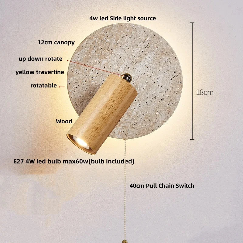 Helnys Nordic LED Wall Lights Yellow Travertine Creative Home Decor Stair Sconce