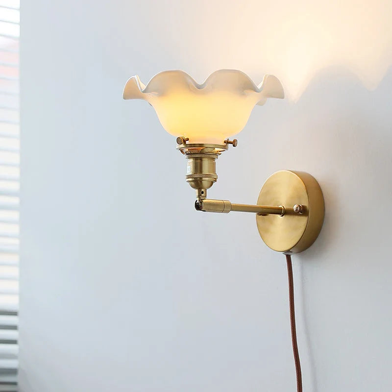 Helnys White Flower Ceramic Wall Lamp Sconce Plug In Switch Bedroom Stair Bathroom