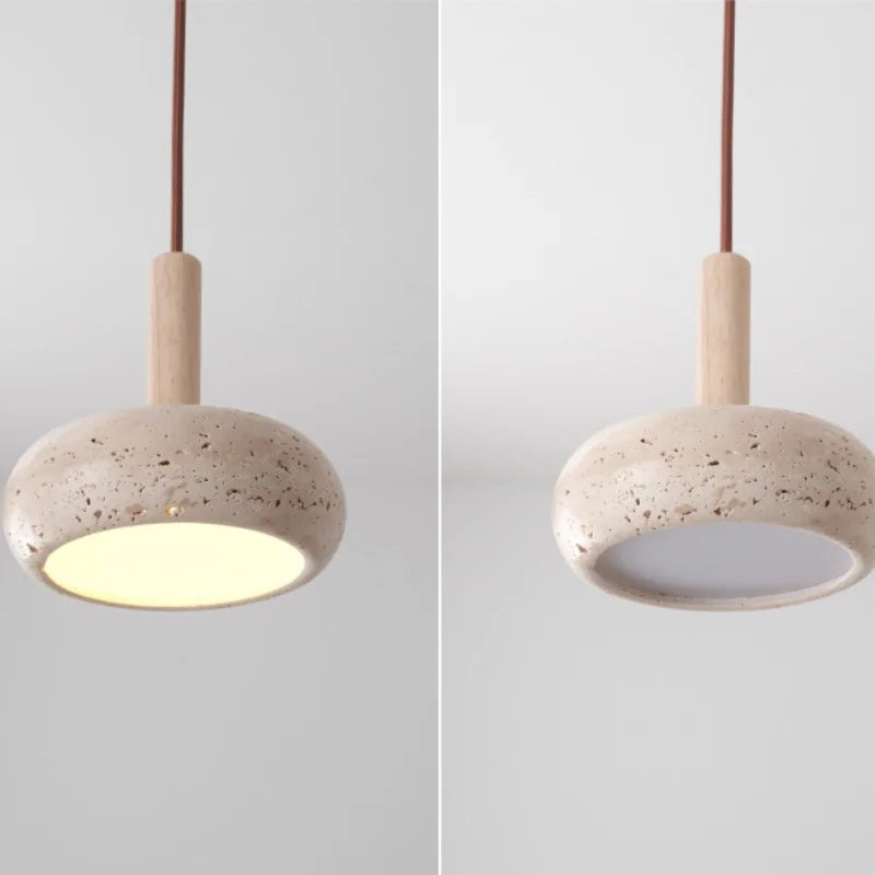 Helnys Wood Yellow Travertine Pendant Lamp - Nordic Modern LED Hanging Lights