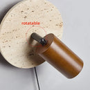 Helnys Wood LED Wall Sconce Pull Chain Rotate Yellow Travertine Modern Lighting